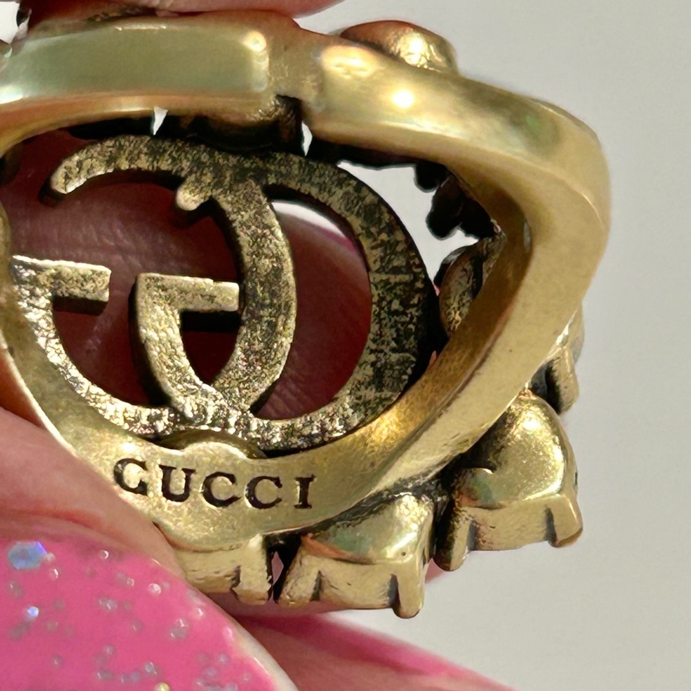 Gucci Gold Tone Metal Rhinestone Ring - Picture 3 of 8